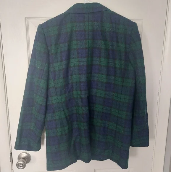 Leslie Fay Single Button Green & Blue Plaid Blazer, Size Large - Picture 2 of 4
